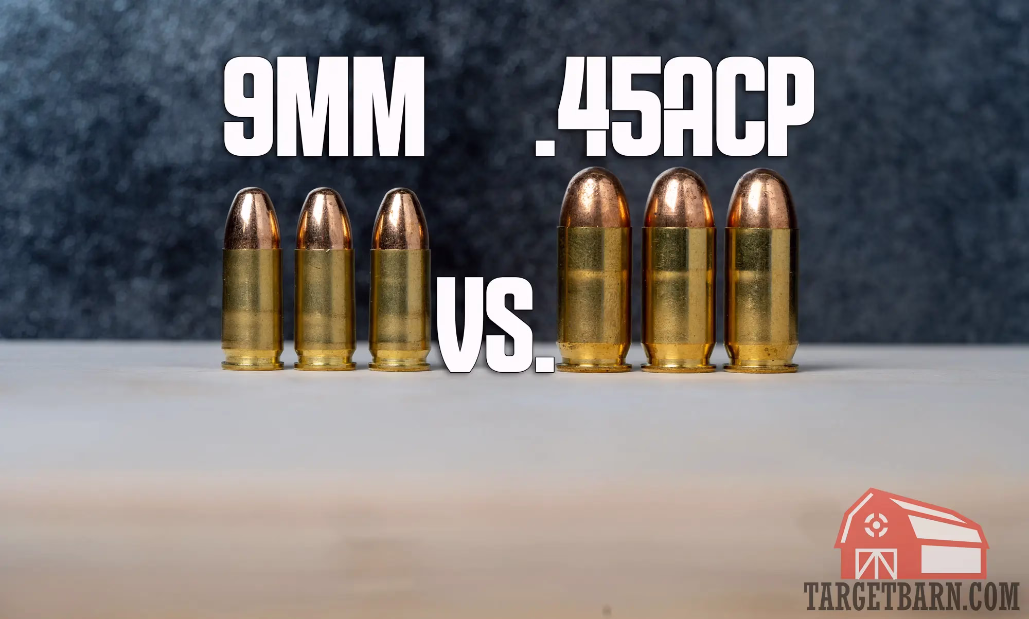 9mm bullets next to .45 acp bullets